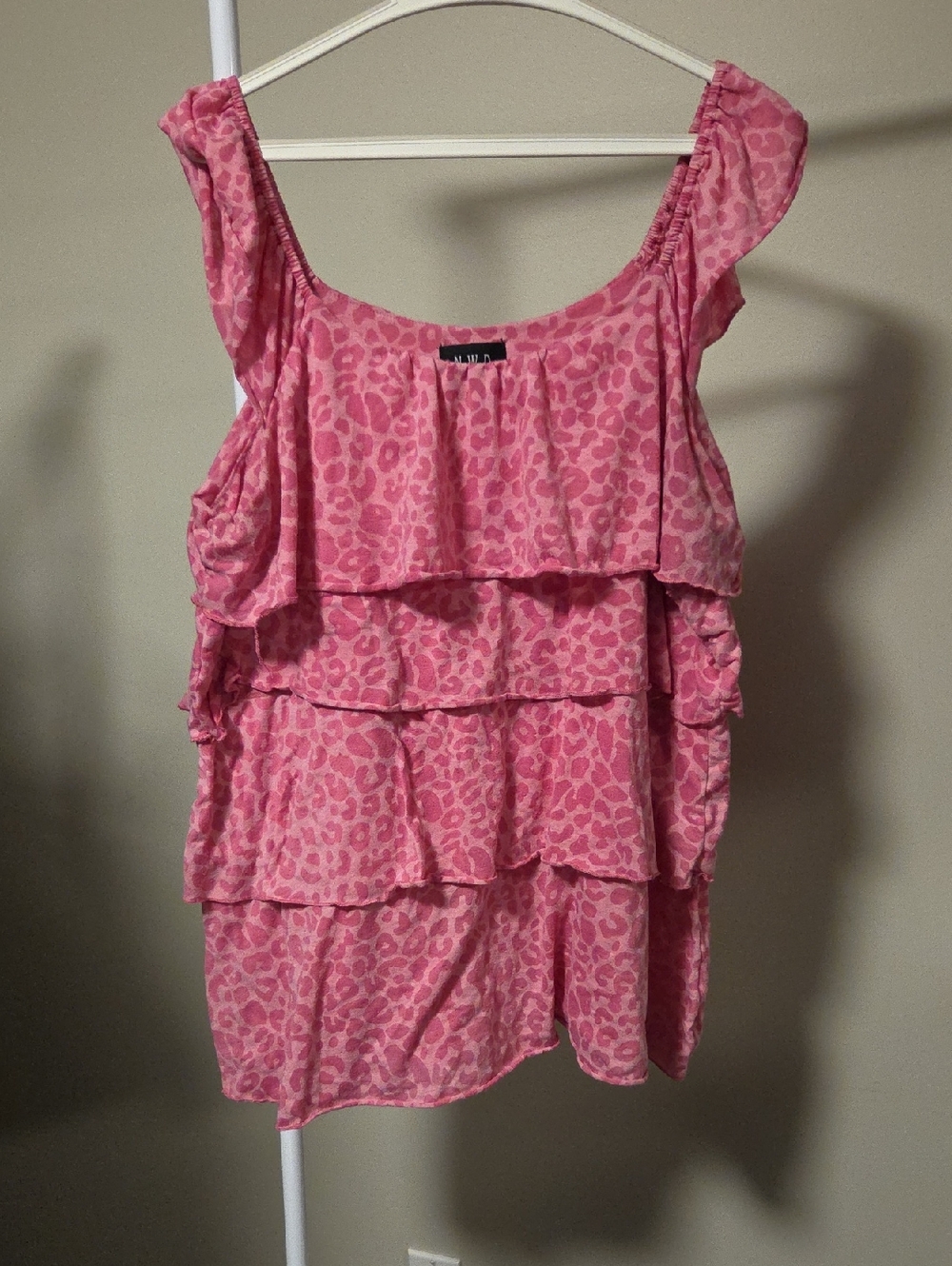 N.W.D. Pink Leopard Print Tiered Ruffle Tank Top – Size 1X